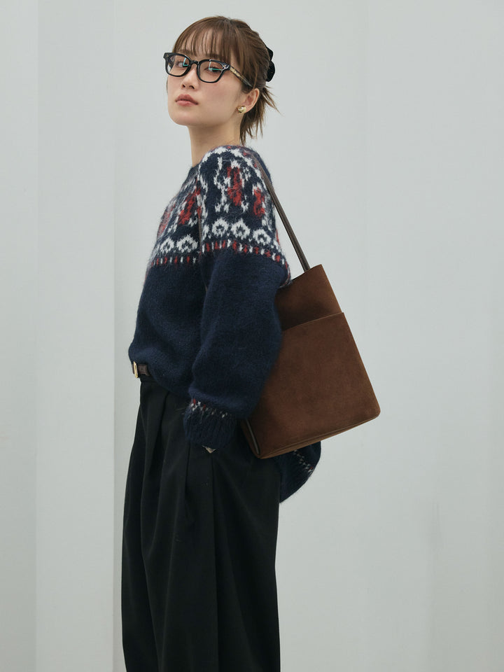 [予約]ノルディック柄モックネックオーバニットプルオーバー/navy