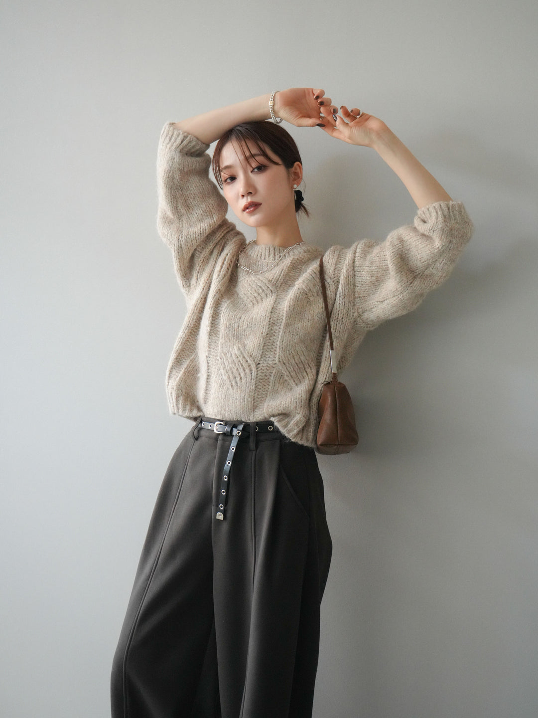 [予約]ワイドケーブルミックスニットプルオーバー/ivory