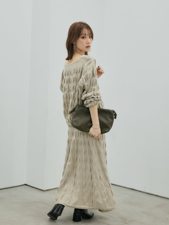 【Allure】[SET]シャーリングニットカーディガン&ニットスカートSET UP+シャーリングニットカーディガン&ニットスカートSET UP(2set)