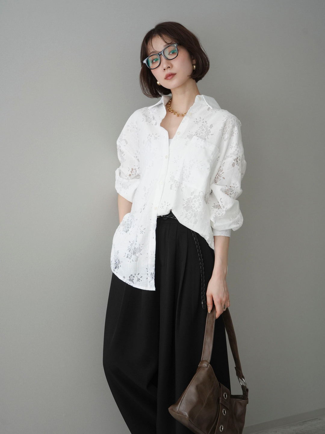 [SET]ジャガードレースオーバーシャツ+選べるアクセセット(2set)