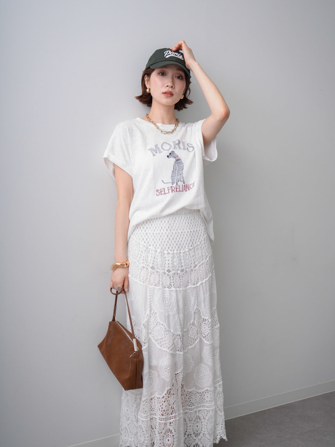 [SET]ドッグエンブロイダリーTEE+クロシェマキシスカート(2set)