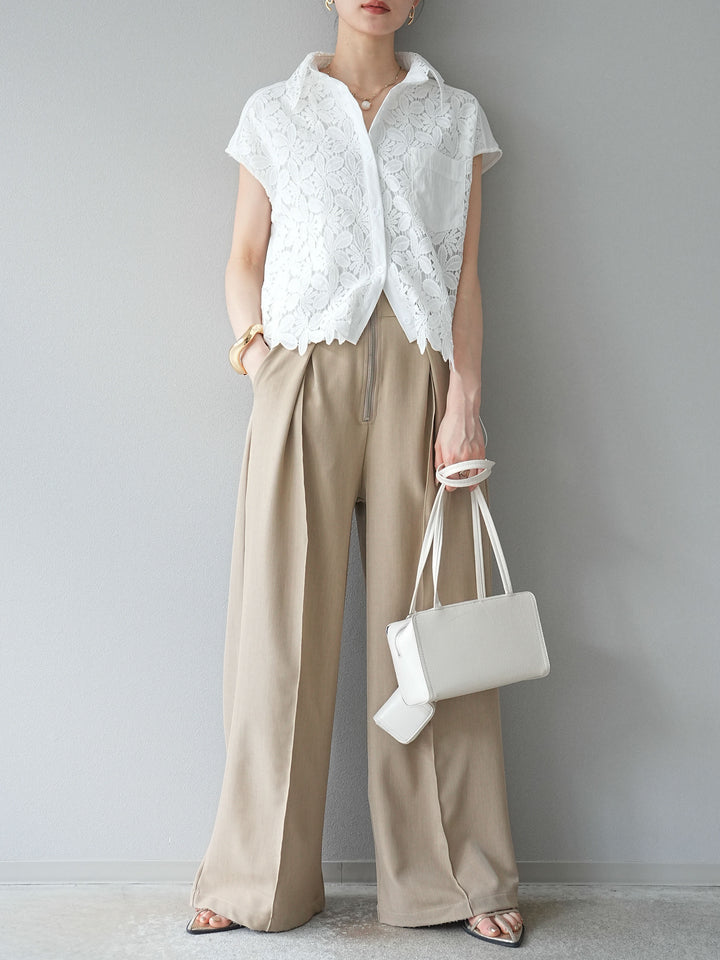 【預購】蕾絲分層抽繩襯衫/白色