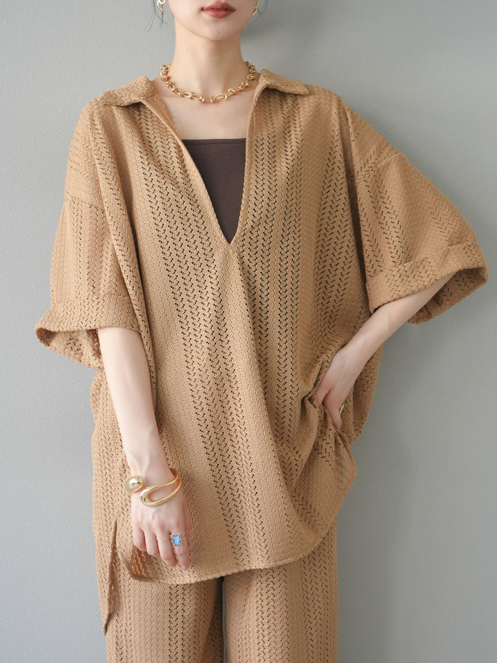 【預購】鏤空蕾絲兩用套頭衫/米色