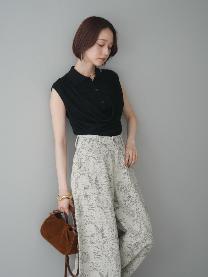 [予約]ノースリーブドレープニットトップス/black