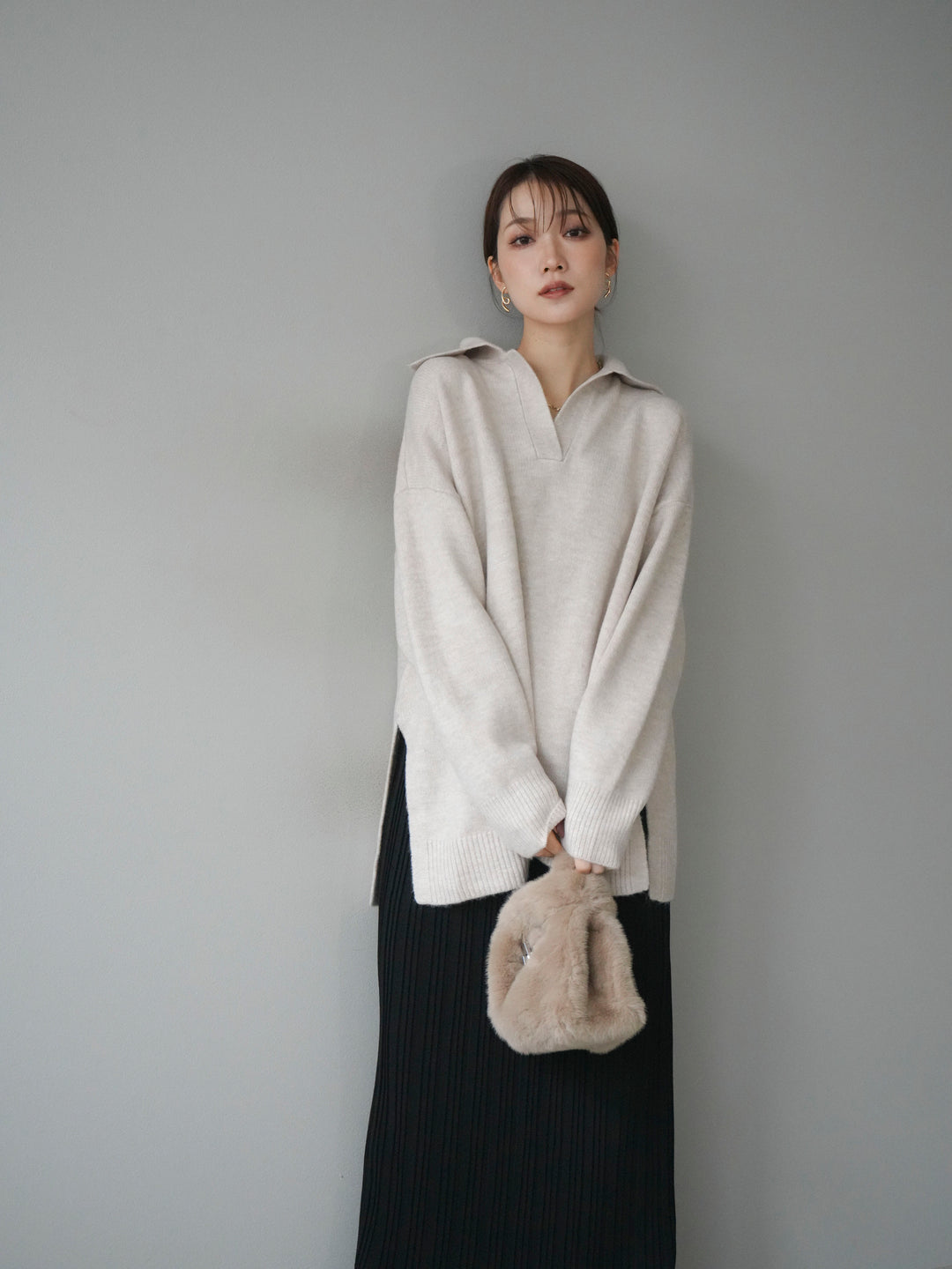 [予約]スキッパーオーバーニットプルオーバー/oatmeal