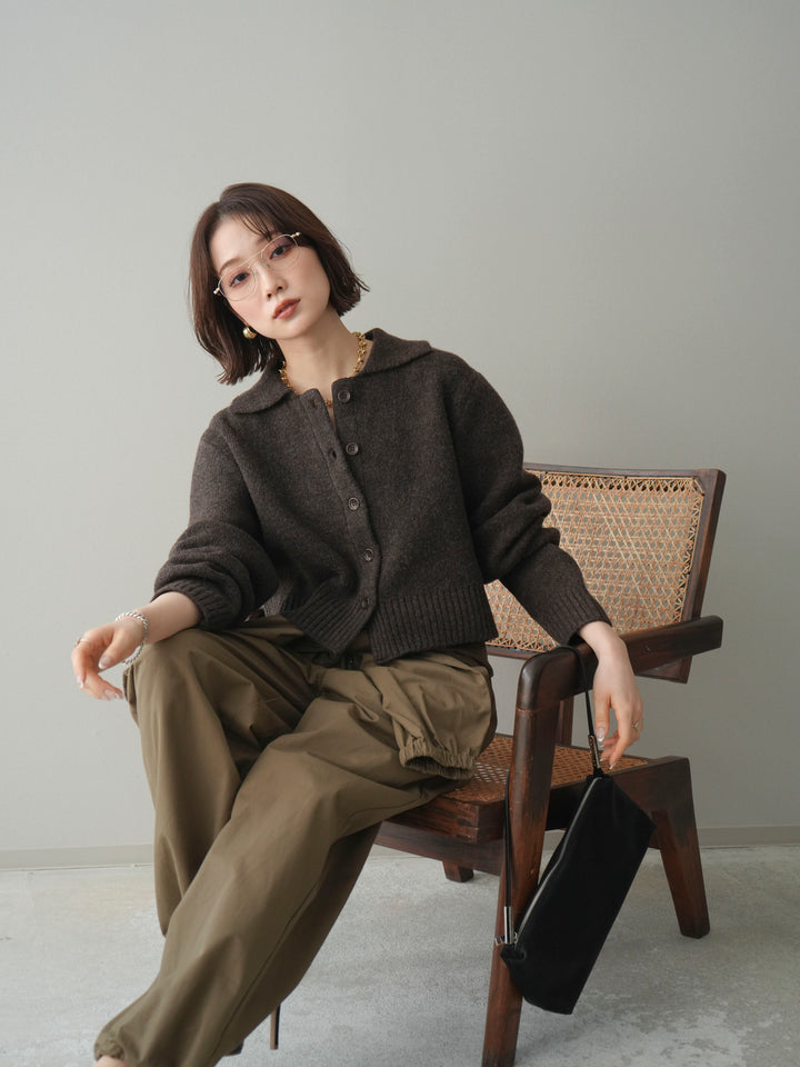 [予約]メランジニット襟付きクロップドカーディガン/brown