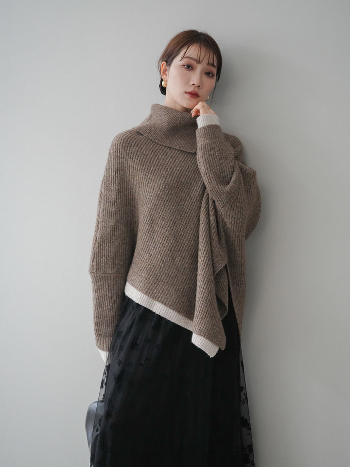 [予約]配色アシンメトリードルマンニットプルオーバー/oatmeal