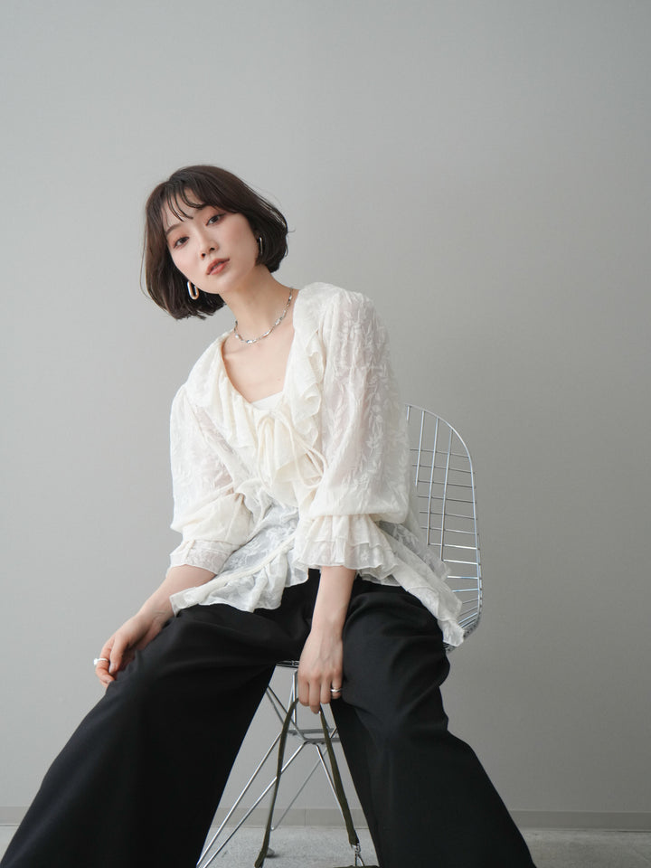 [予約]ラッフルレーススリットブラウス/ivory