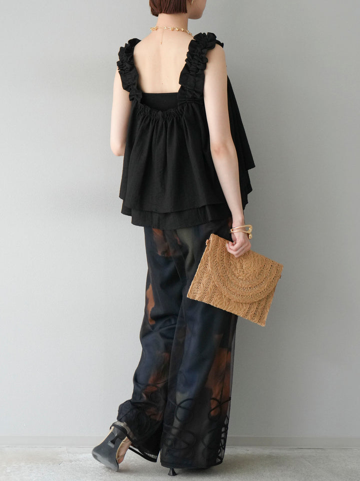 [SET] 縮肩喇叭背心 + 水彩藝術休閒褲 (2 件組)