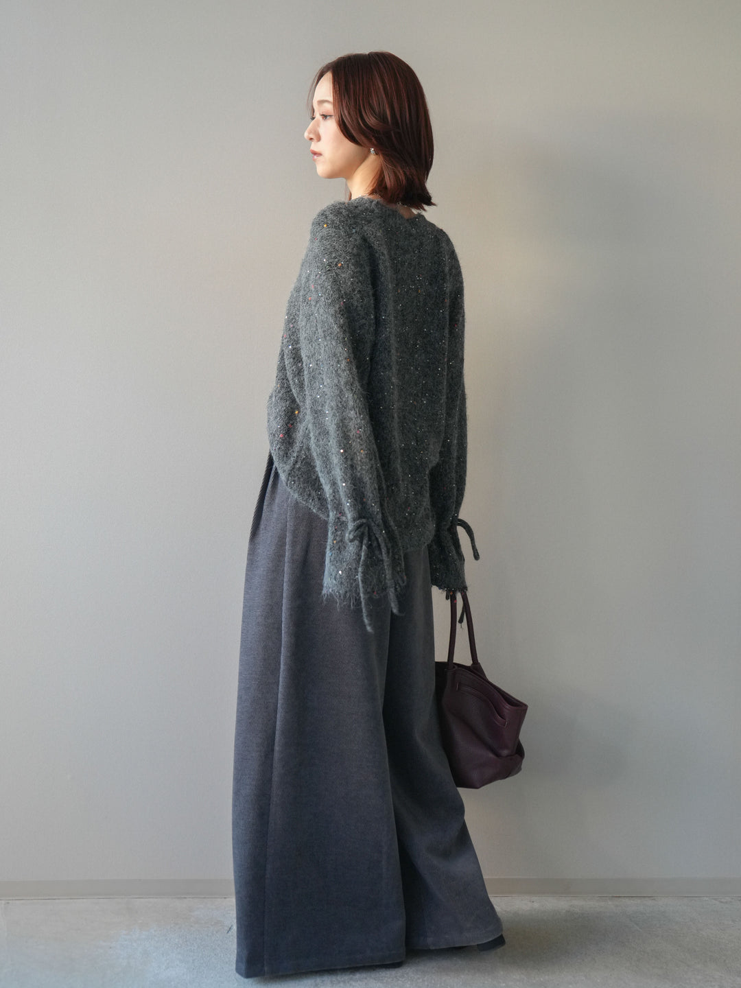 [予約]ベルトデザインループコールテンワイドパンツ(ベルト付き)/charcoal