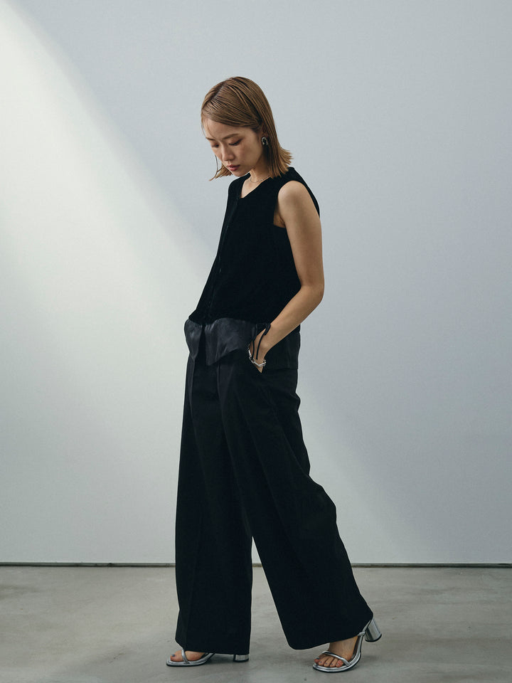 [SET]裾チュールベロアノースリーブプルオーバー+コクーンワイドチノパンツ(2set)