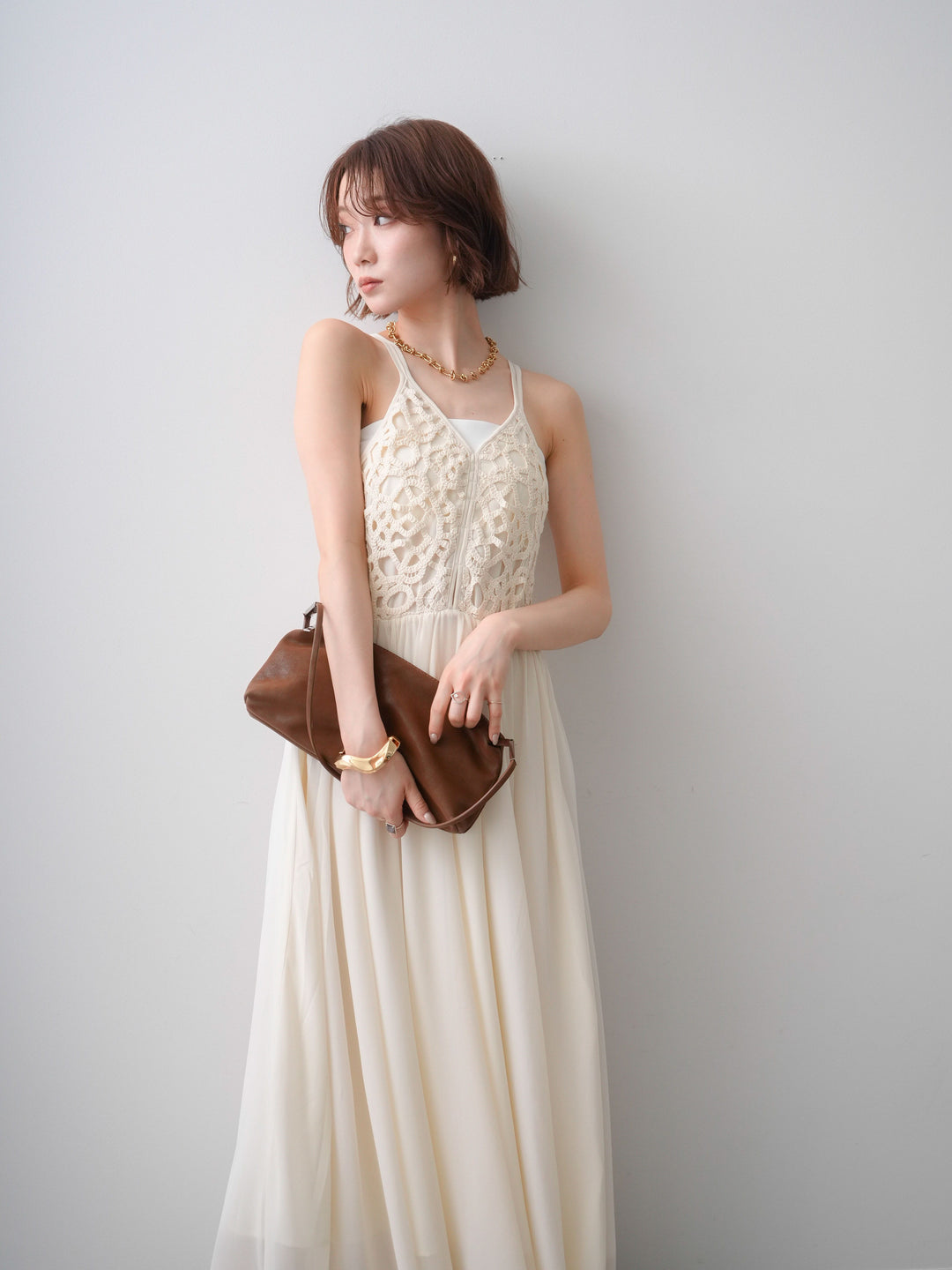 [予約]クロシェシフォンキャミワンピース/ivory