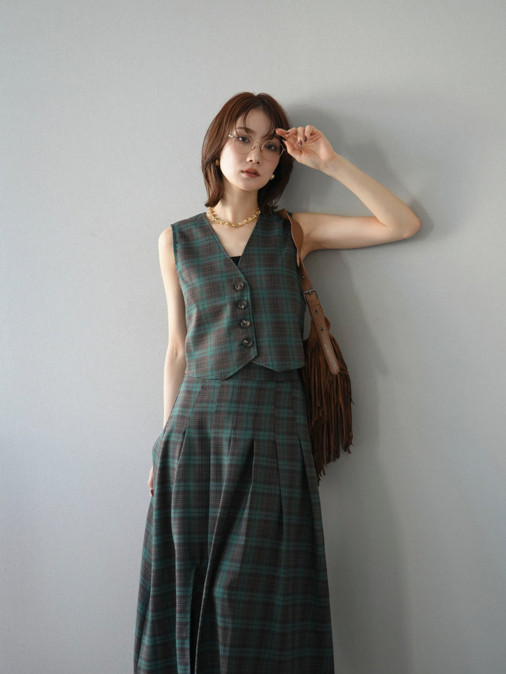 [予約]チェック柄ベスト/グリーン