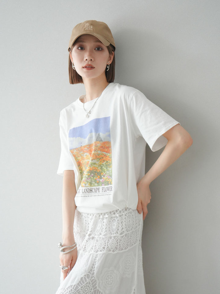 【預購】花朵照片T卹/米白色