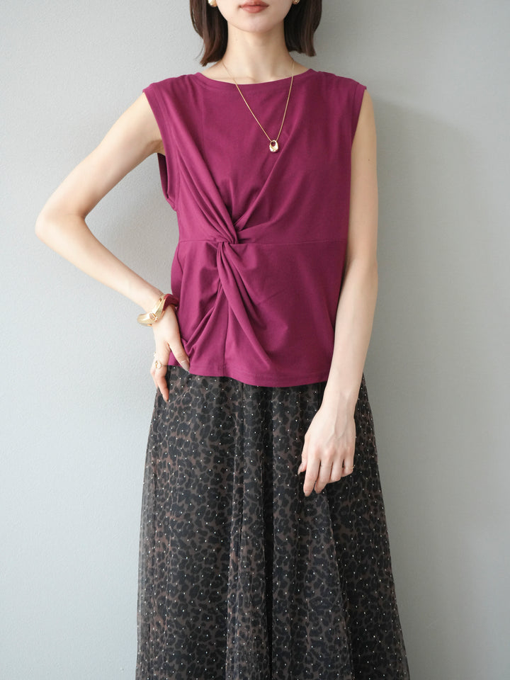 [予約]フロントツイストノースリーカットソー/ボルドー