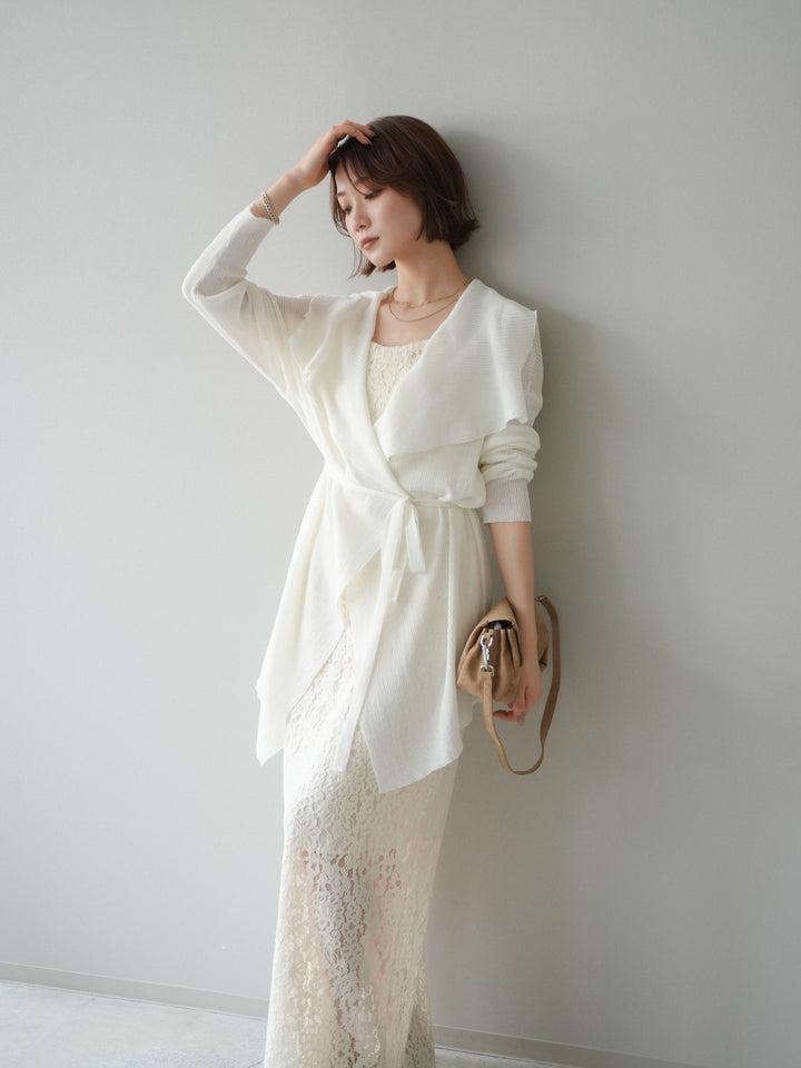 [SET]ドレープリブニットガウン+フルレースキャミ＆IラインスカートSET UP(2set)