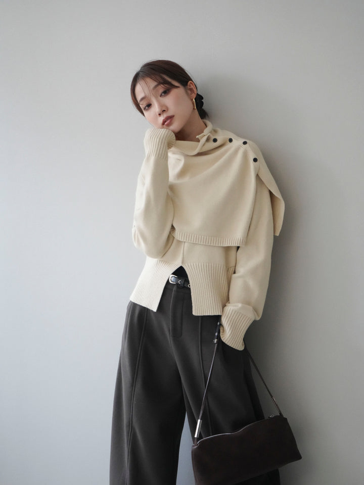 [予約]フロントスリットネックアンサンブルニット/ivory