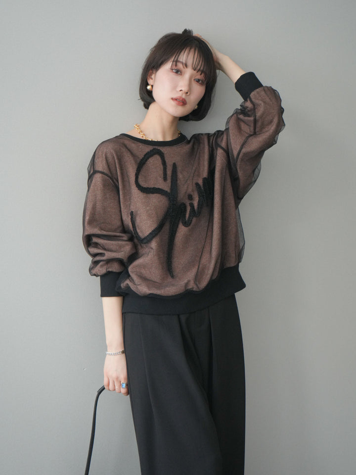 [予約]チュールレイヤードロゴスエットプルオーバー/brown