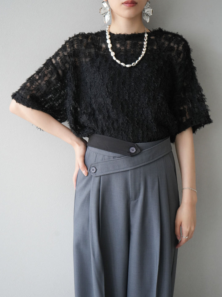 [Pre-order] Fringe Tulle 5/4 Sleeve Over Top/Black