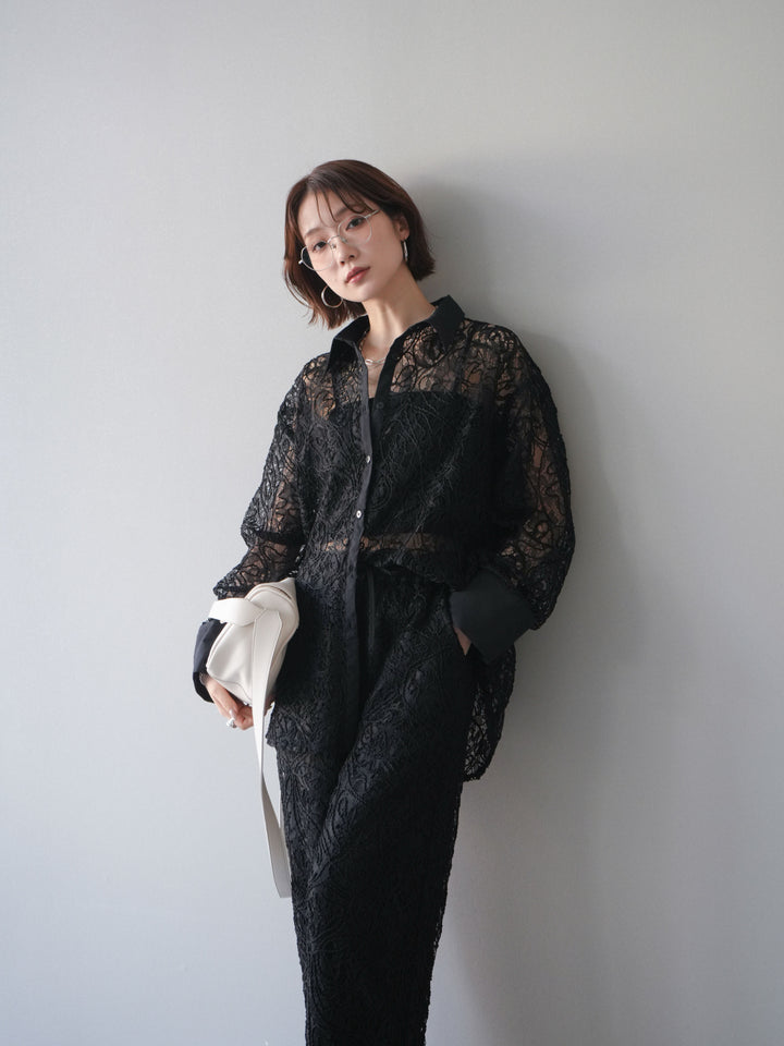 [SET]シアーコードレースオーバーシャツ+シアーコードレースイージーパンツ(2set)