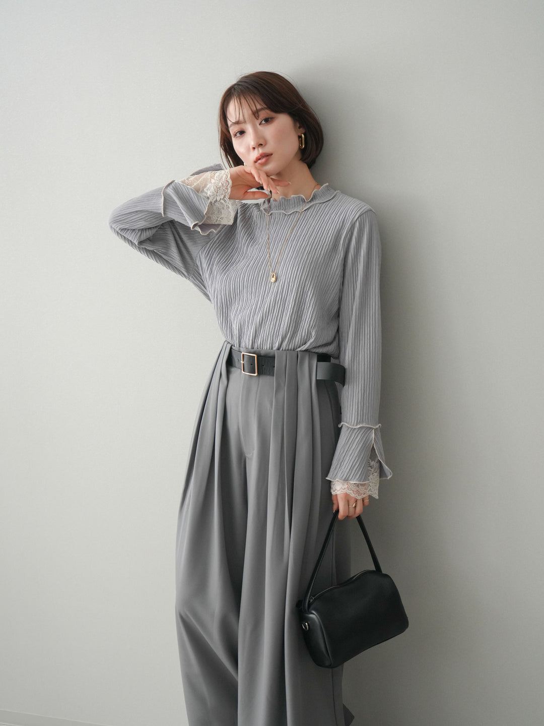 [予約]袖レース楊柳メロートップス/lightgray