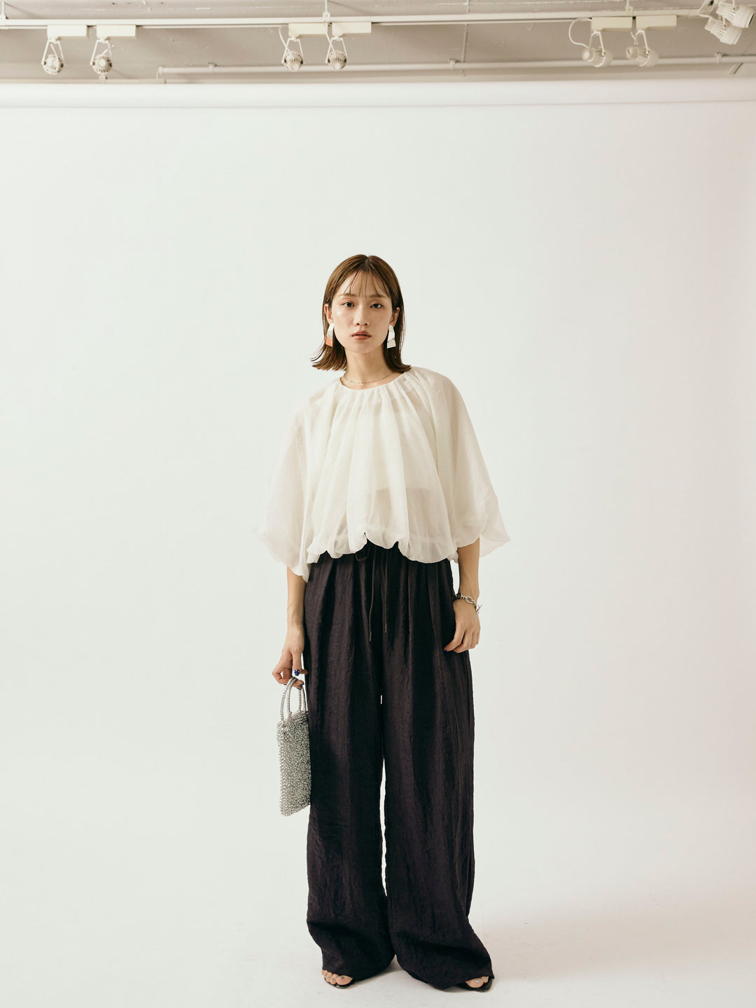 【Allure】[SET]オーガンジーバルーンショートブラウス+オーガンジーバルーンショートブラウス(2set)