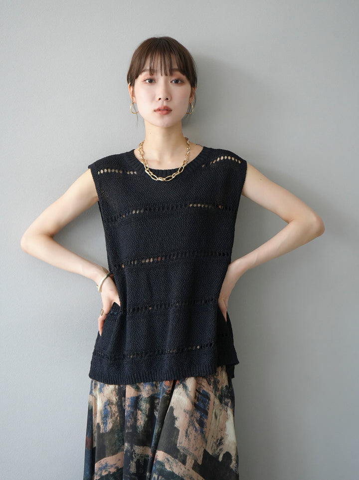 [SET] Sleeveless summer knit pullover + selectable accessory set (2 sets)