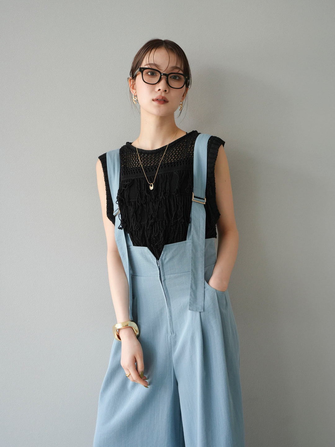 【預購】鏤空流蘇針織上衣/黑色