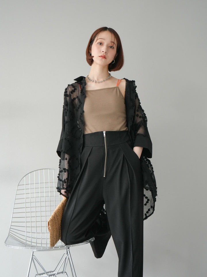 [預購] 混合材質透視半身襯衫/黑色
