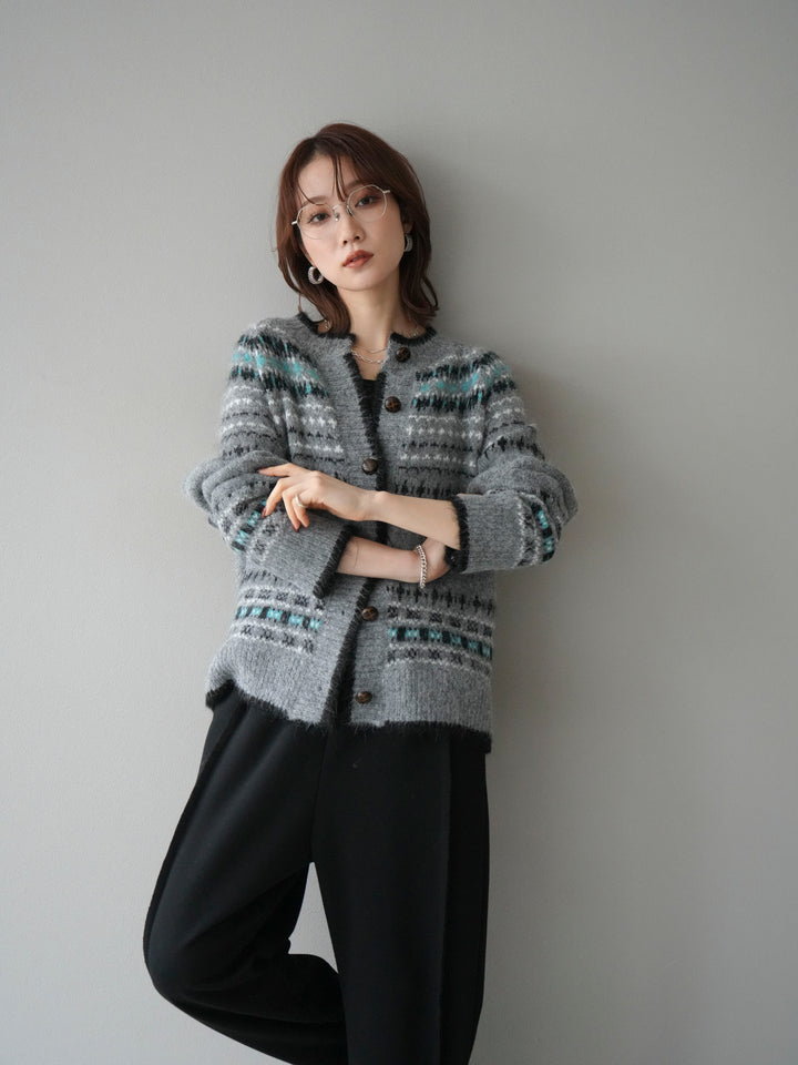 [SET]求心柄ウッドボタンニットカーディガン+求心柄ウッドボタンニットカーディガン(2set)