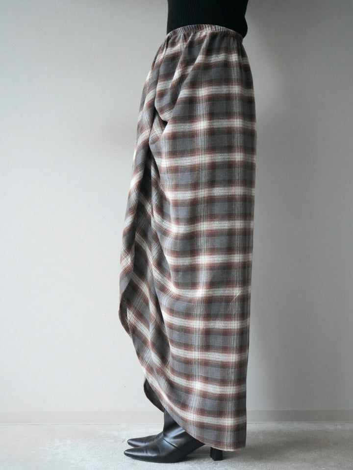 [予約]タックデザインチェックスカート/ブラウン