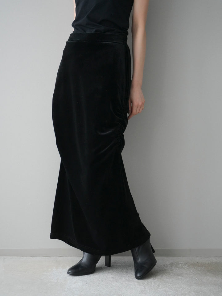 [予約]ギャザーベロアスカート/black