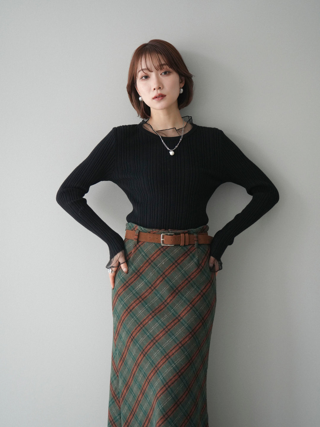 [SET]チュールドッキングリブニットトップス+チュールドッキングリブニットトップス(2set)