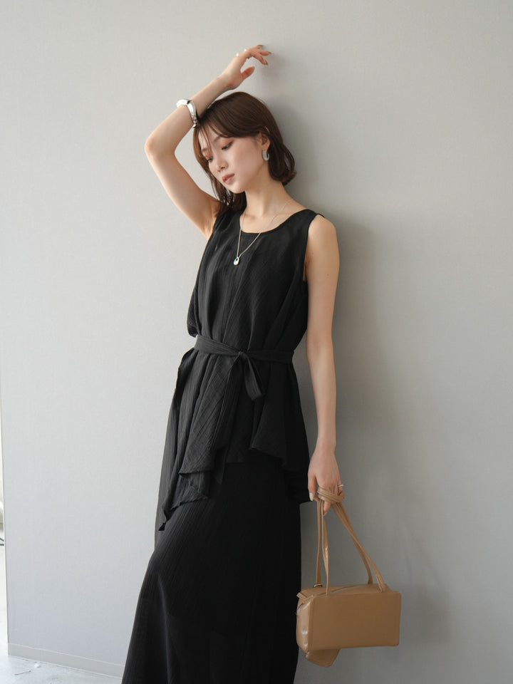 [SET]ワッシャーシアーアシメブラウス＆キャミワンピース+選べるアクセセット(2set)