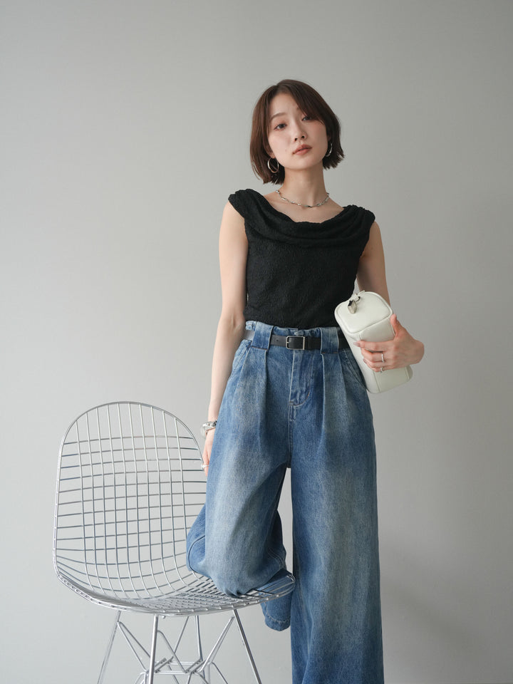 [予約]レースドレープネックアシメトップス/black