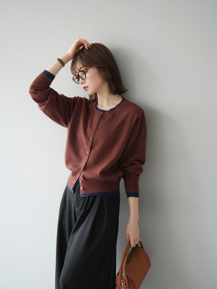 【SET】同色系疊穿開襟衫+雙褶寬褲（2件組）