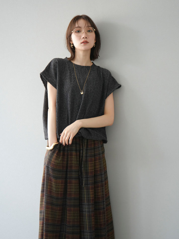 【預購】抽繩下擺提花套頭衫/炭灰色