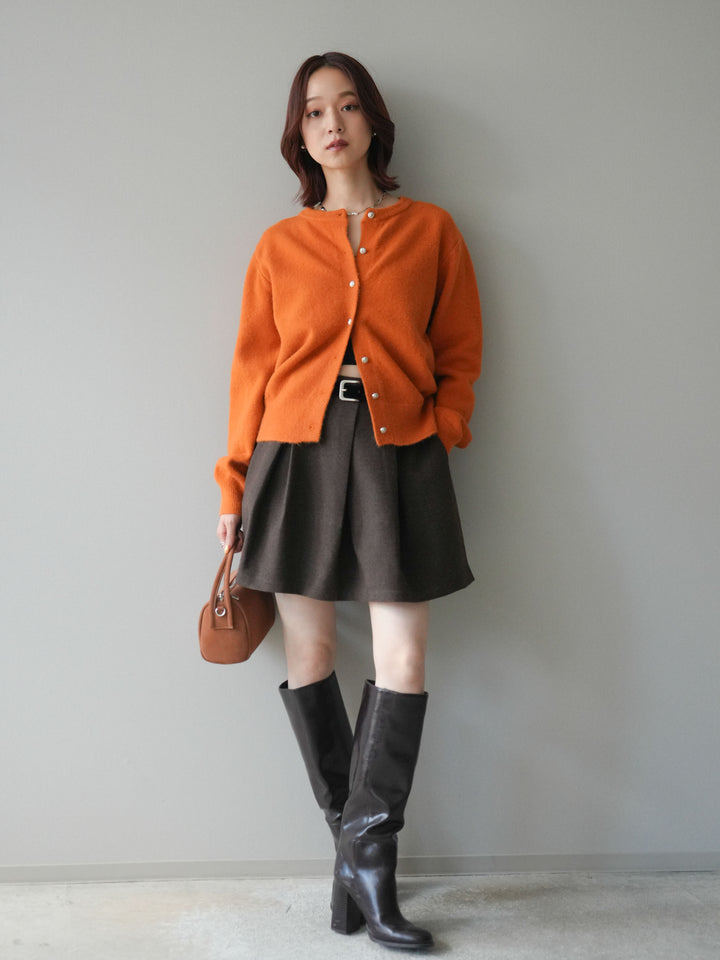 [SET]アンティークボタンニットカーディガン+ベルト付きタックミニスカート(2set)