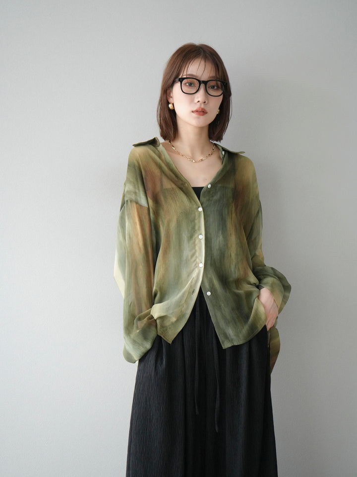 [予約]ニュアンス柄シアーシャツ/グリーン