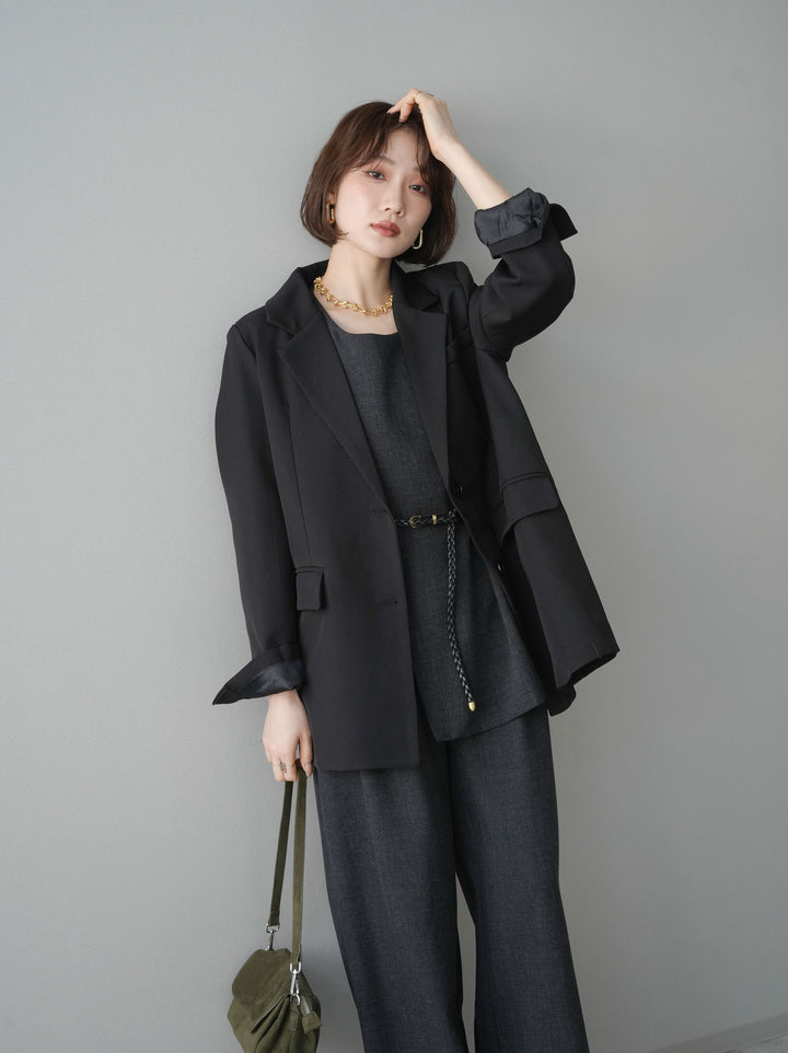 [SET]ベルト付ノースリーブトップス＆ワイドパンツSETUP