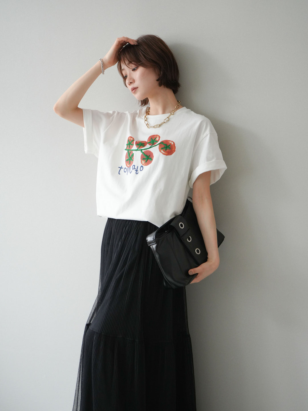 [SET]トマト刺繍TEE+チュールレーススカート(2set)