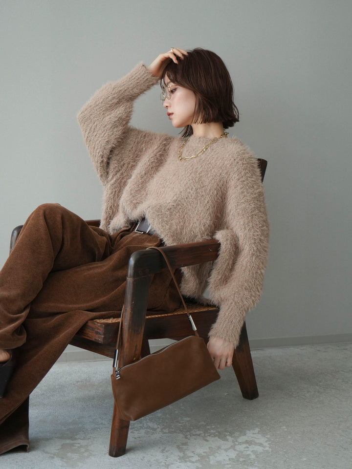 [予約]ボリュームスリーブシャギー MIXニットプルオーバー/brown