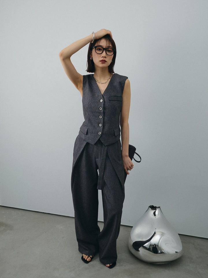 [SET]フラワーモチーフレースアップジレ＆ベルト付ワイドパンツSET UP(2set)