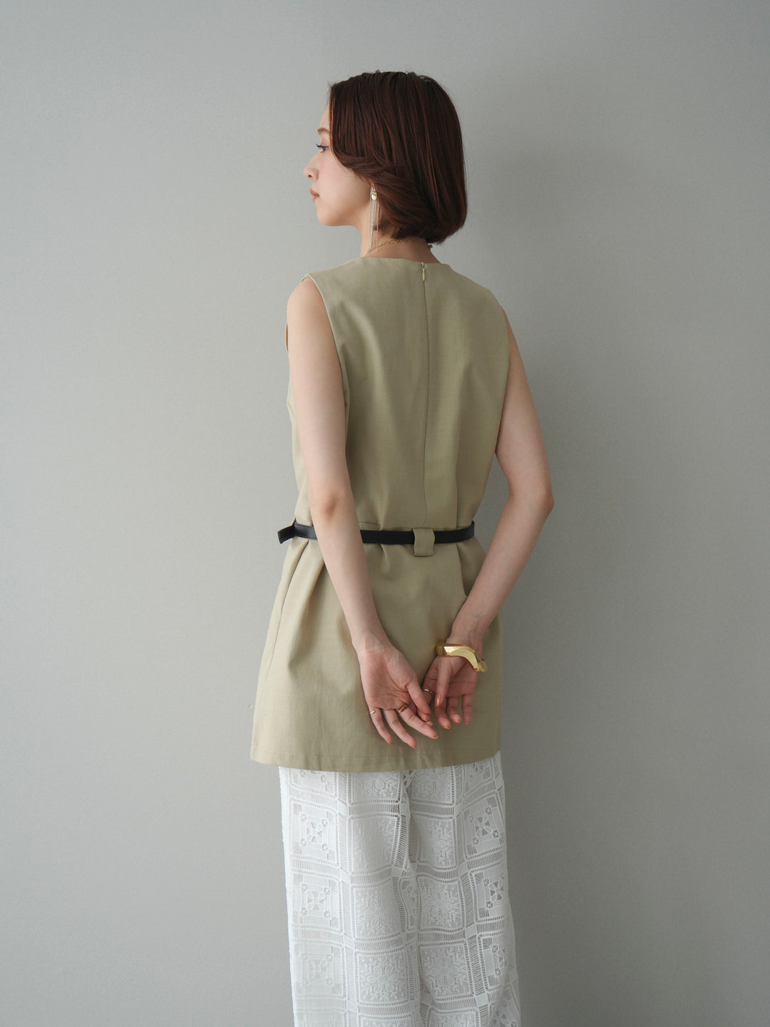 [SET]ベルト付リネンライクノースリチュニック+パネルレースイージーパンツ(2set)