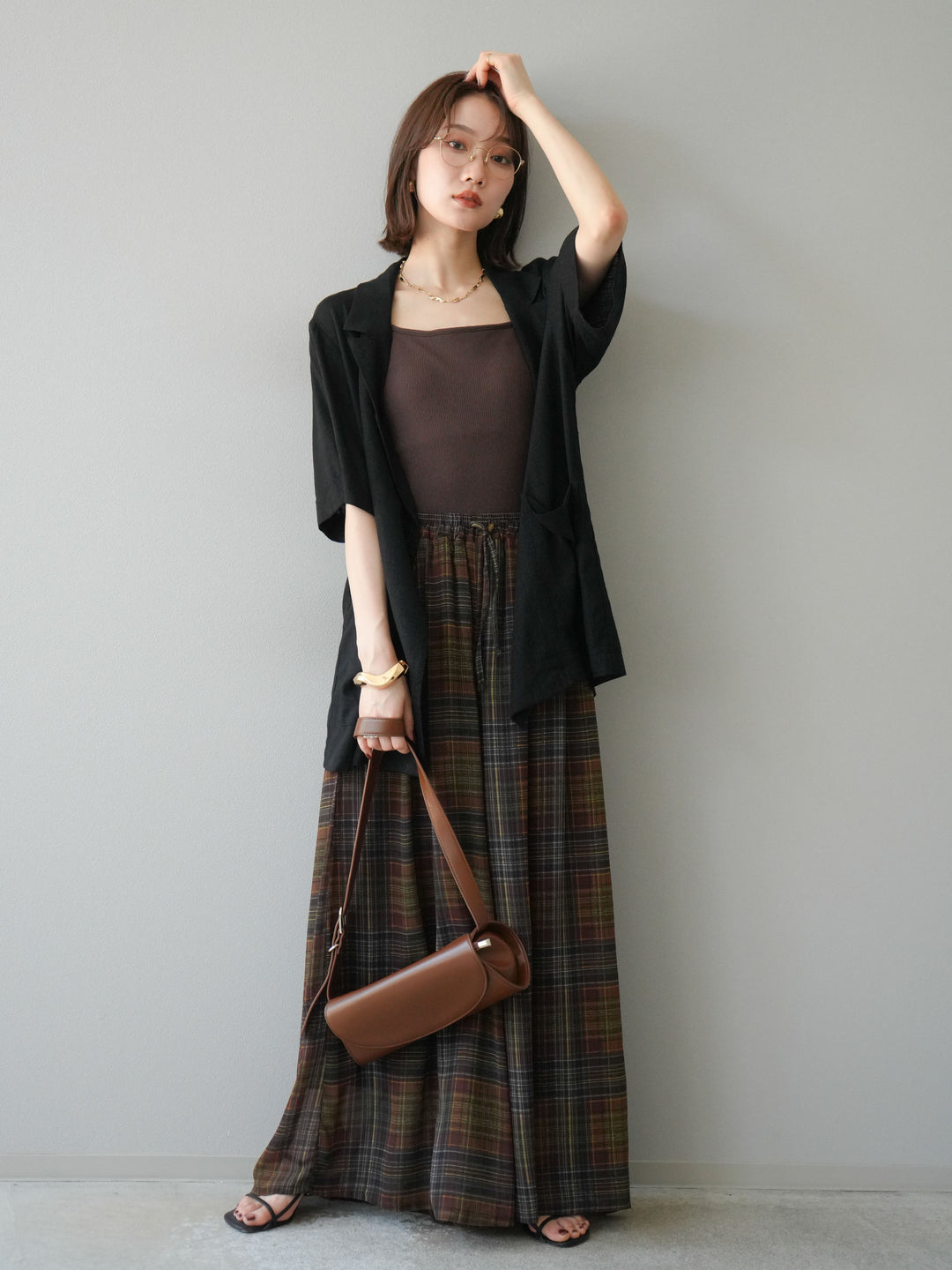 【預購】輕亞麻半袖外套/黑色