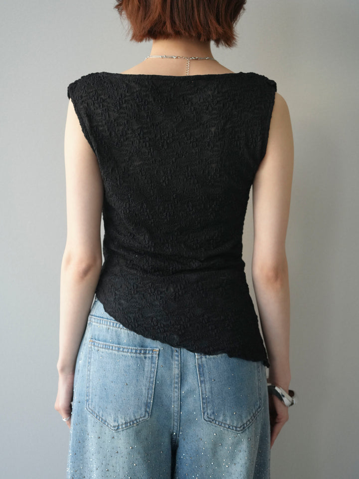 [予約]レースドレープネックアシメトップス/black