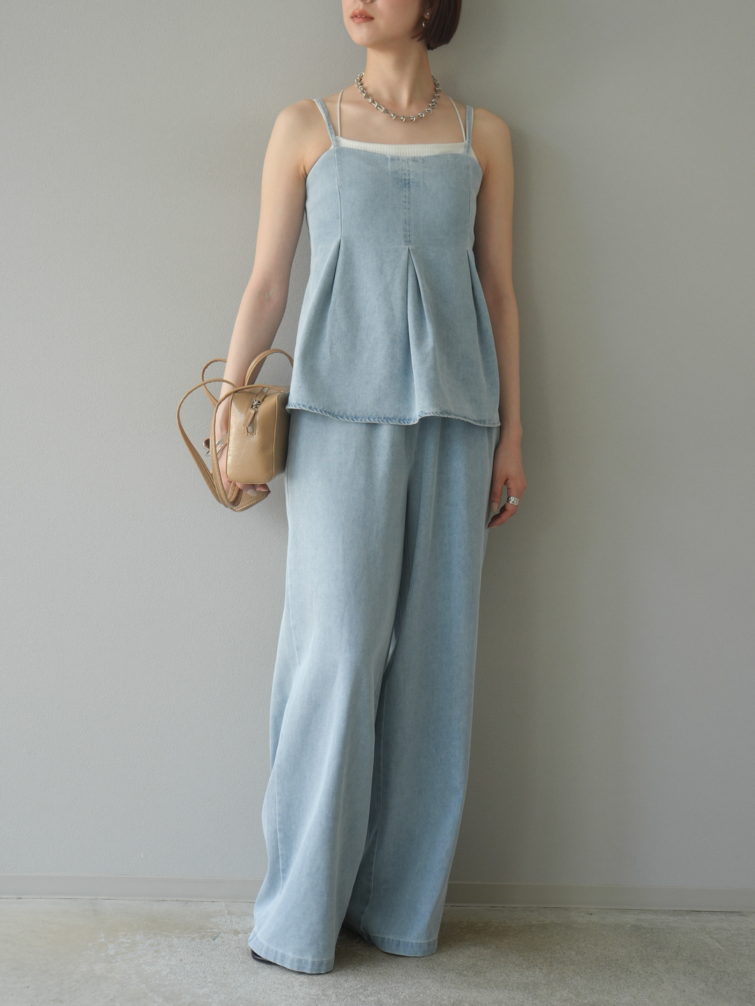 [SET]デニムタックフレアキャミソール＆イージーワイドパンツSET UP(2set)