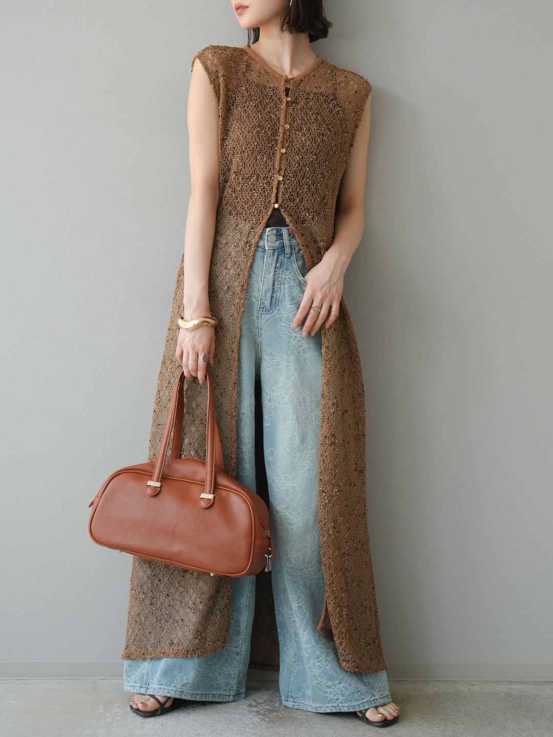 【預購】花提花牛仔寬褲/藍