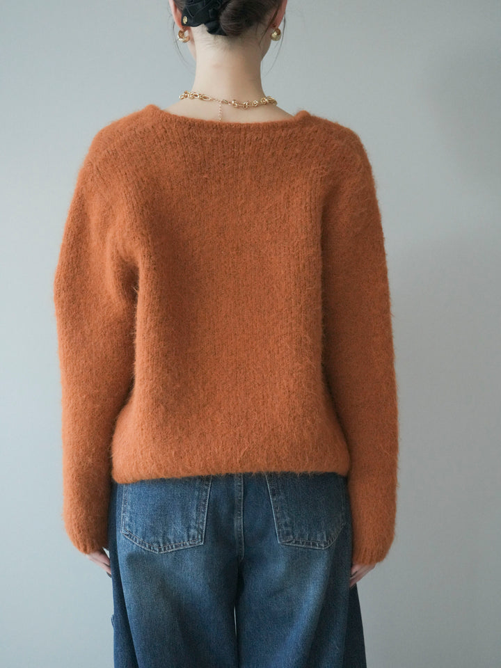 [予約]キーネックシャギーニットカーディガン/camel