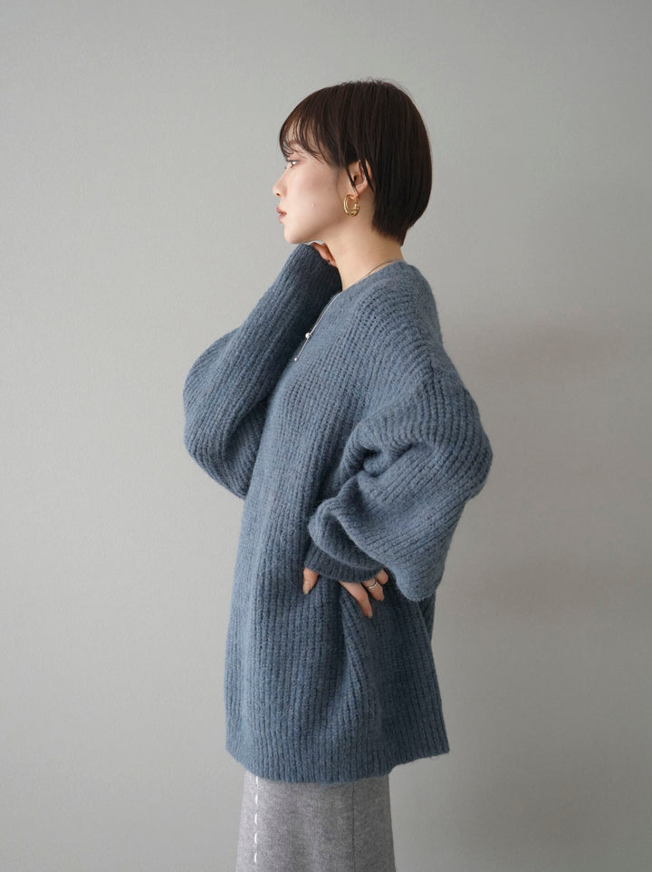 [Pre-order] Mixed yarn wool touch knit pullover/blue